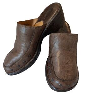 Born Marley Studded Leather Mule Clogs Brown Wedge Platform Slip-Ons Size 7